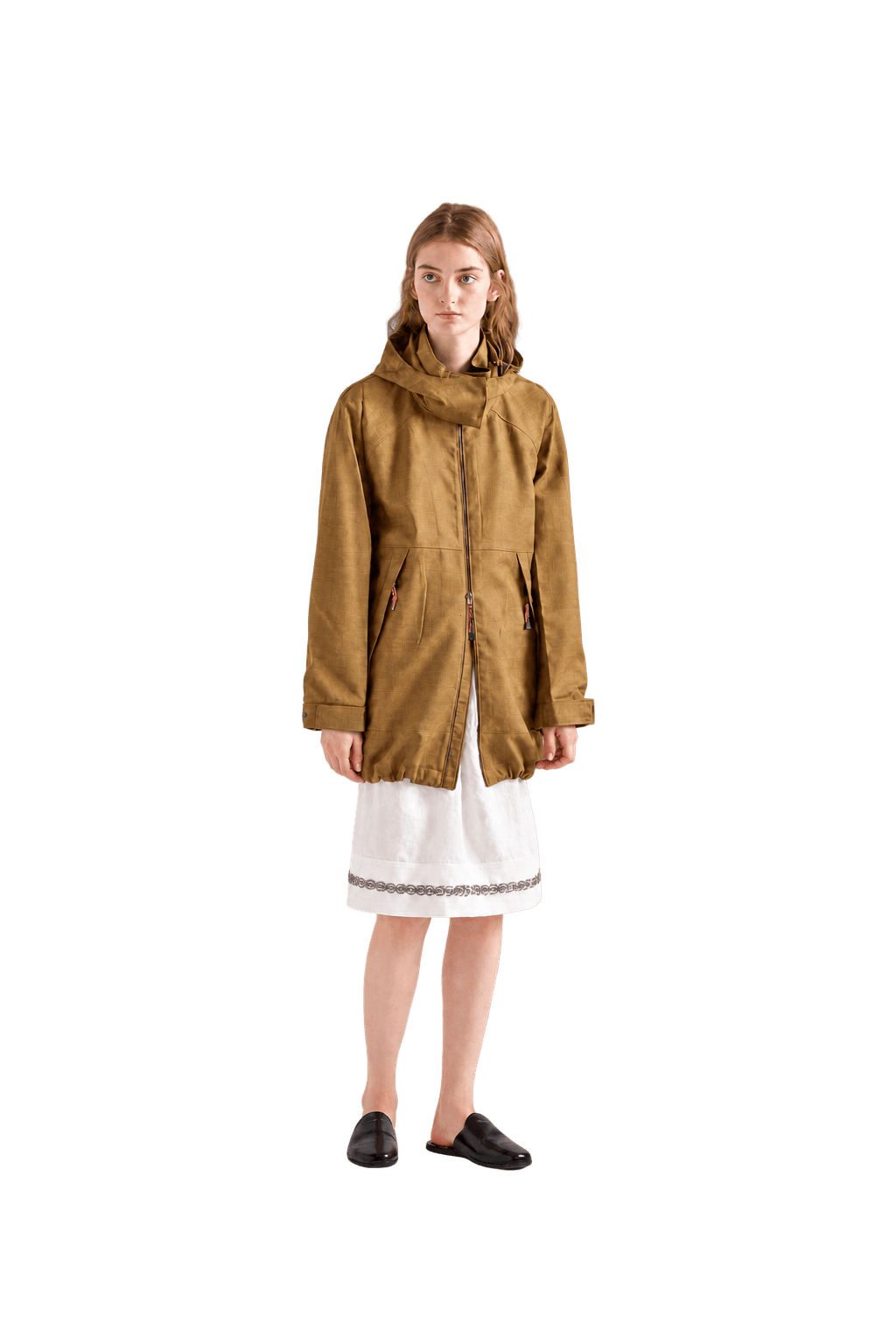 Mustard Brown Hooded Utility Coat Dress